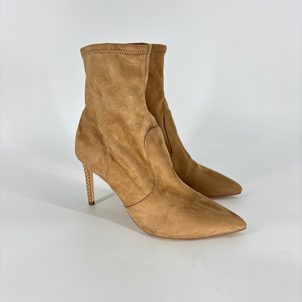 Nine West Reves Ankle Boots Tan Brown Women Size 9.5 Suede Stiletto Pointed Toe
